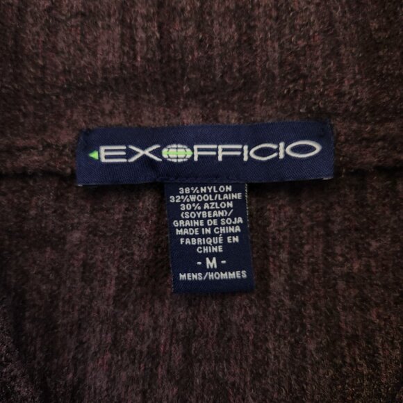 ExOfficio Mens Medium 1/4 Zip Sweater Brown Long Sleeve Nylon Wool Soybean Blend - Picture 5 of 7